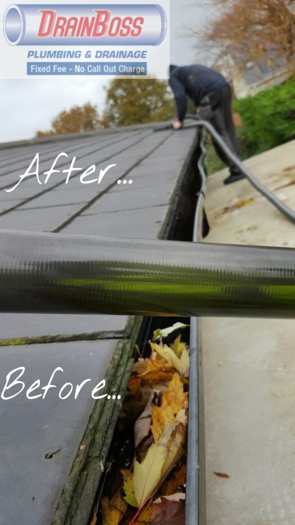 Before & after of gutter clearance in East Grinstead
