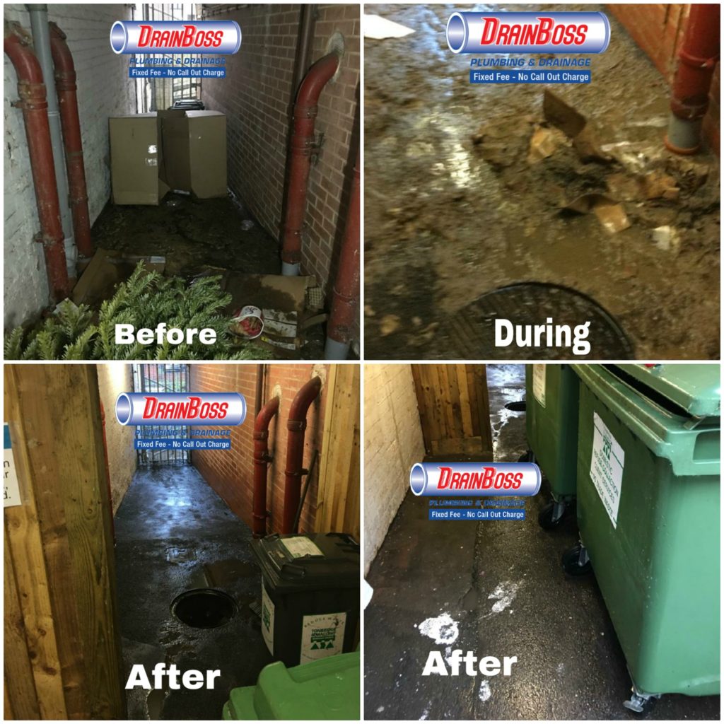 Blocked drain & clean up- before & after