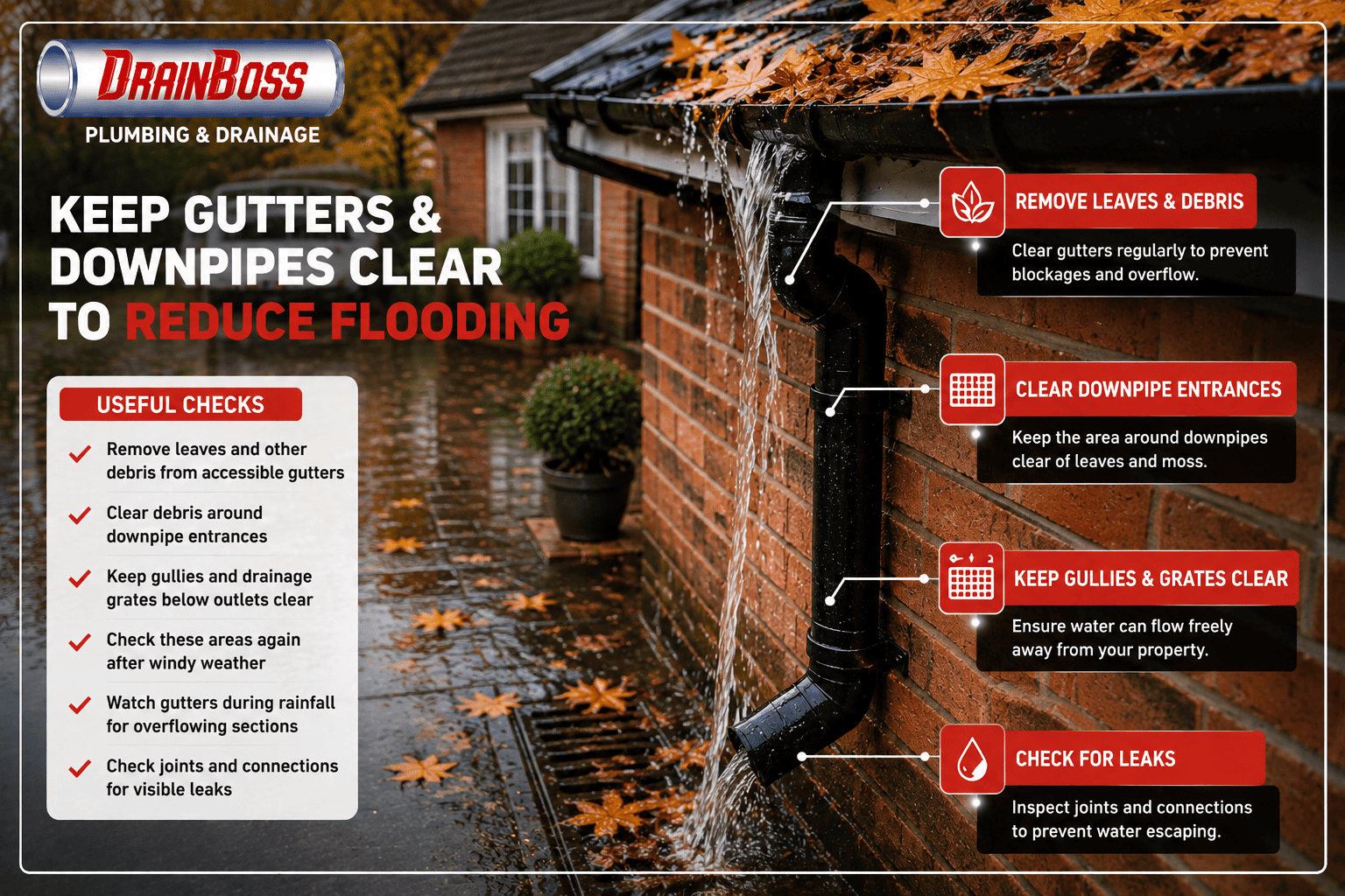 Keep Gutters and Downpipes Clear to Reduce Flooding